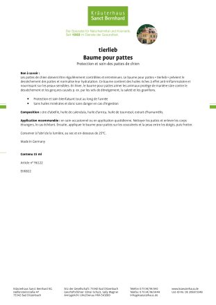 tierlieb Baume pour pattes 15 ml 15 ml
