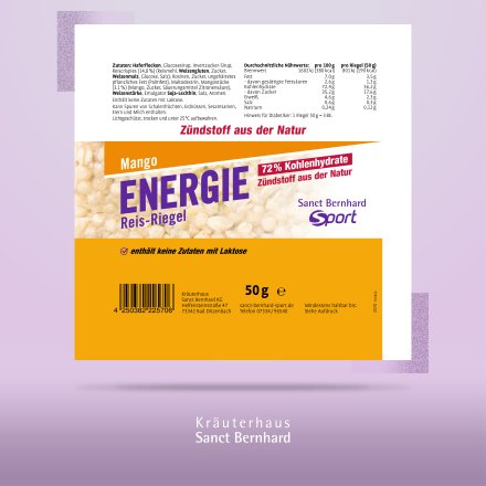 Sanct Bernhard Sport Energie Reis-Riegel Mango 20er-Pack 1000 g