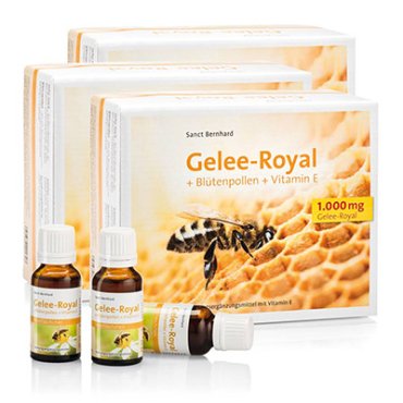 Gelee-Royal + Bl&uuml;tenpollen + Vitamin-E-Trinkfl&auml;schchen 3er-Pack 1800 ml