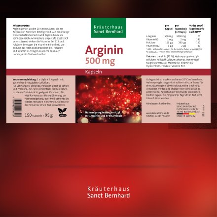 Arginin-Kapseln 500 mg 150 Kapseln