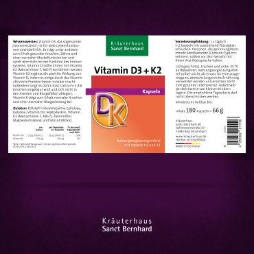 Vitamin-D3+K2-Kapseln 180 Kapseln